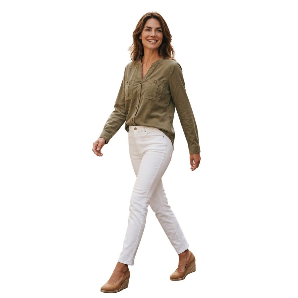 NWT J.Jill 100% Tencel Lyocell Button Shirt Lichen Green Roll Tab Fits S/M $89